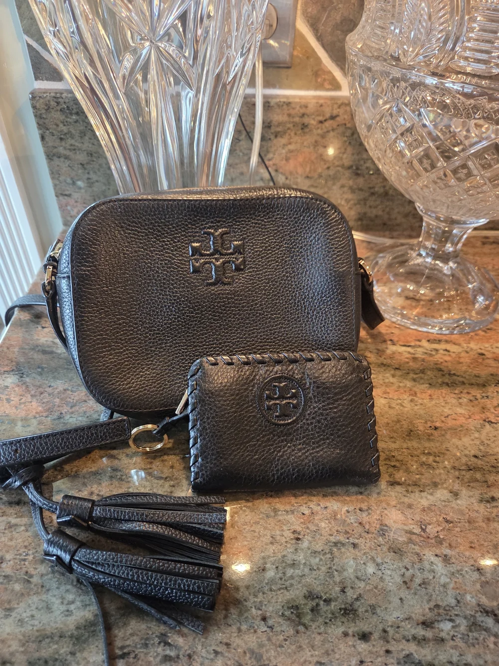 Tory Burch Black Leather Crossbody Bag with Wallet